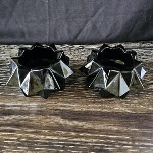 Vintage Solid Black Amethyst Glass Star Candle Votive Holder